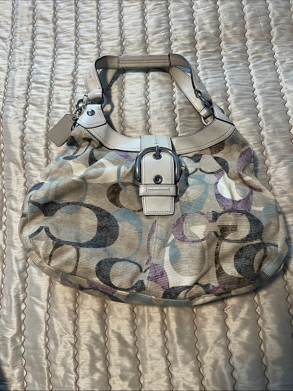 VTG COACH Lynn Soho Multicolor Optic Art Linen Hobo Bag Purse & Bucket Hat - Picture 3 of 15